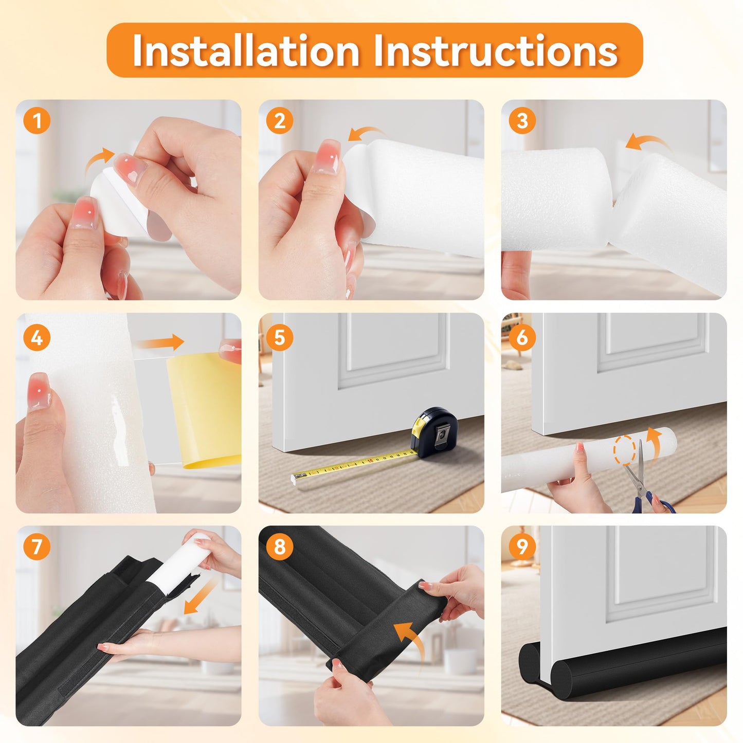 (2 Pack) Under Door Draft Stopper, Draft Stopper for Bottom of Door, Adjustable 30-36 Inch Door Draft Blocker, Under Door Gap Filler, Easy Install Door Seal, Helps Reduce Drafts, Noise and Heat Loss