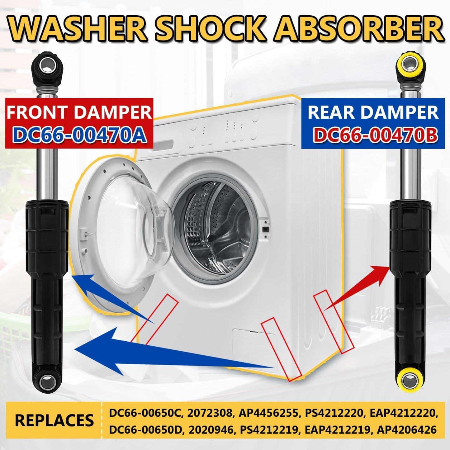 WF50K7500AV/A2 WF42H5200AP/A2 Washer Shock Absorber Kit, Fit for Sam-sung Models WF45N5300AV/US WF42H5200AW/A2 WF42H5000AW/A2 WF45H6300AG/A2 WF42H5200AF/A2 WF45N5300AW/US WF45K6500AW/A2 WF50K7500AW/A2