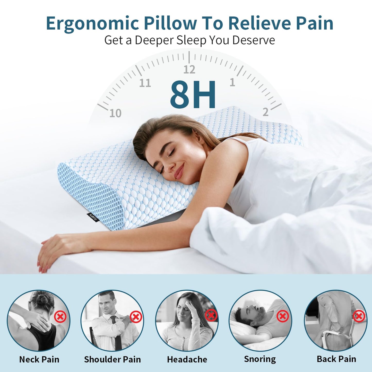 Cervical Pillow for Neck Pain Relief, Contour Memory Foam Pillows for Sleeping, Odorless Ergonomic Pillow Adjustable Orthopedic Cooling Pillow Bed Pillow Neck Support for Side Back Stomach Sleepers