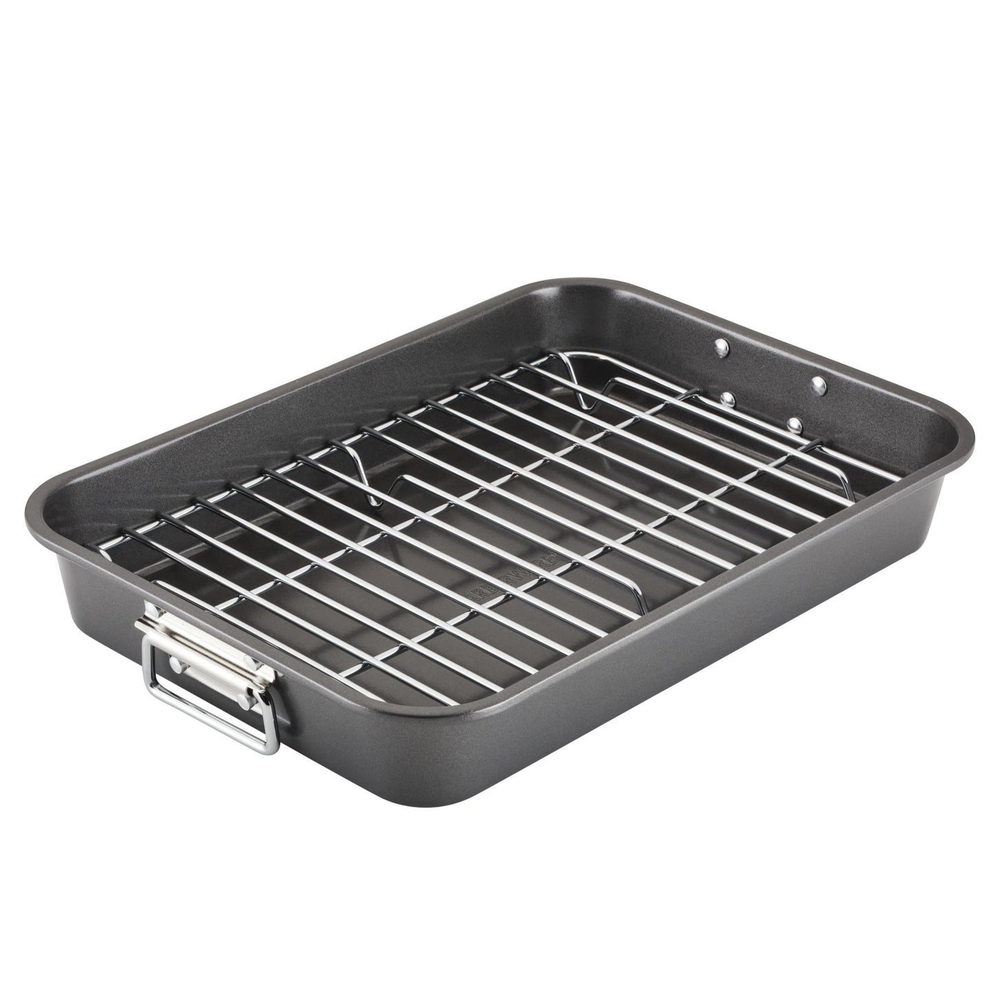 Farberware Bakeware Nonstick Roaster with Flat Rack, Roasting Pan with Rack For Home Cooking, 11-Inch x 15-Inch, Gray