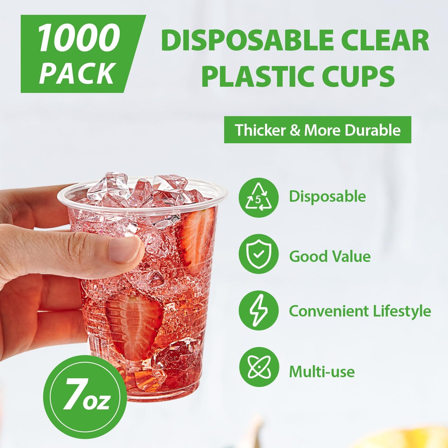 Lilymicky 1000 PACK 7 oz Clear Plastic Cups, 7 Ounce Disposable Drinking Cups for Birthday Parties, Picnics, Ceremonies, and any Events