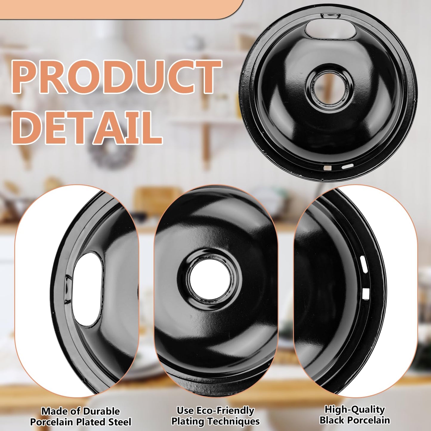 W10290350 W10290353 Black Porcelain Burner Drip Pan Bowls & MP22YA Electric Range Burner Element Unit Set by Cenipar-Compatible with Whirl-pool Frigi-daire Ama-na Range Oven/Stove