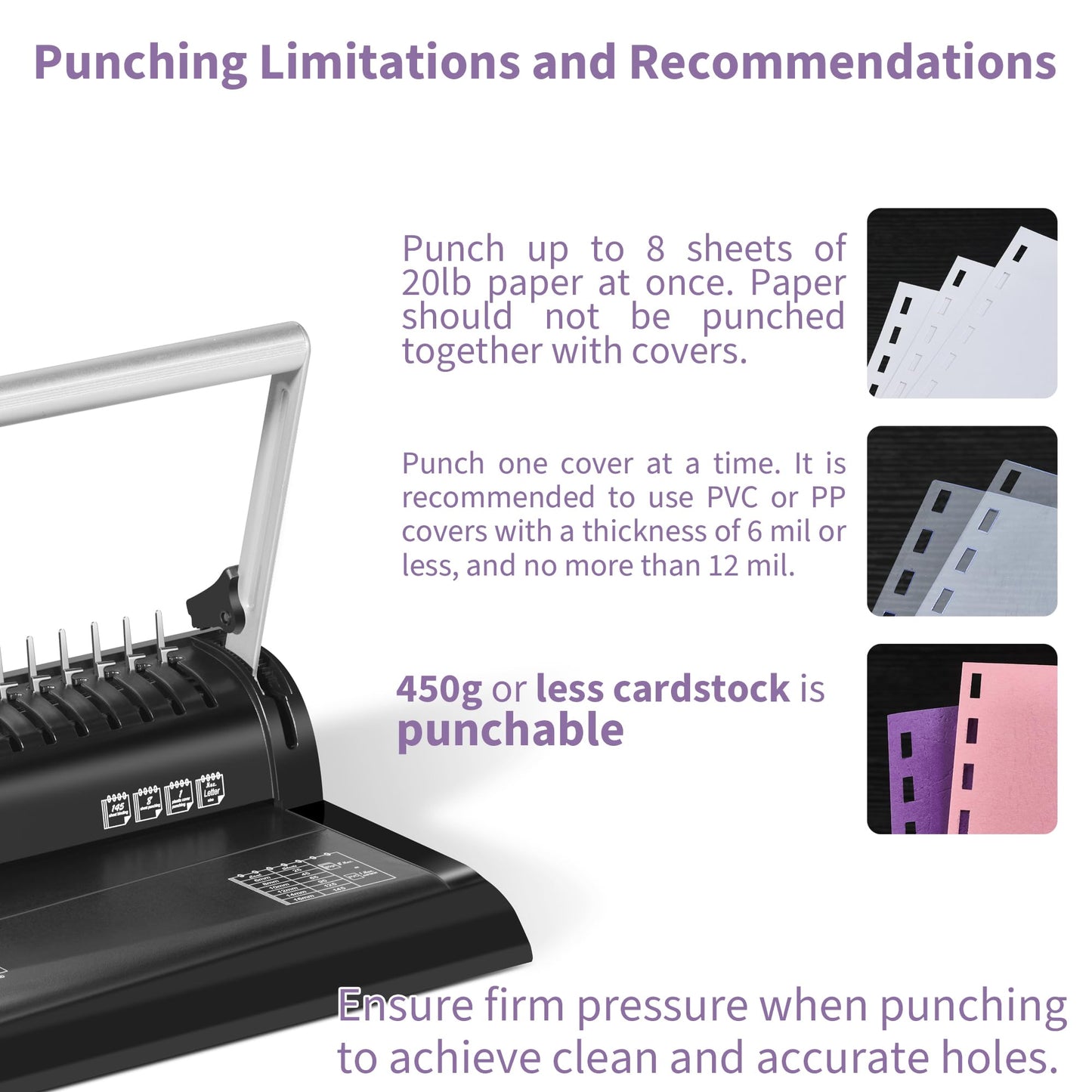 Binditek Binding Machine, 19-Hole, 145 Sheets, Comb Binder Machines with 30 PCS 1/2" Binding Combs, for Letter Size, Fixed Margin