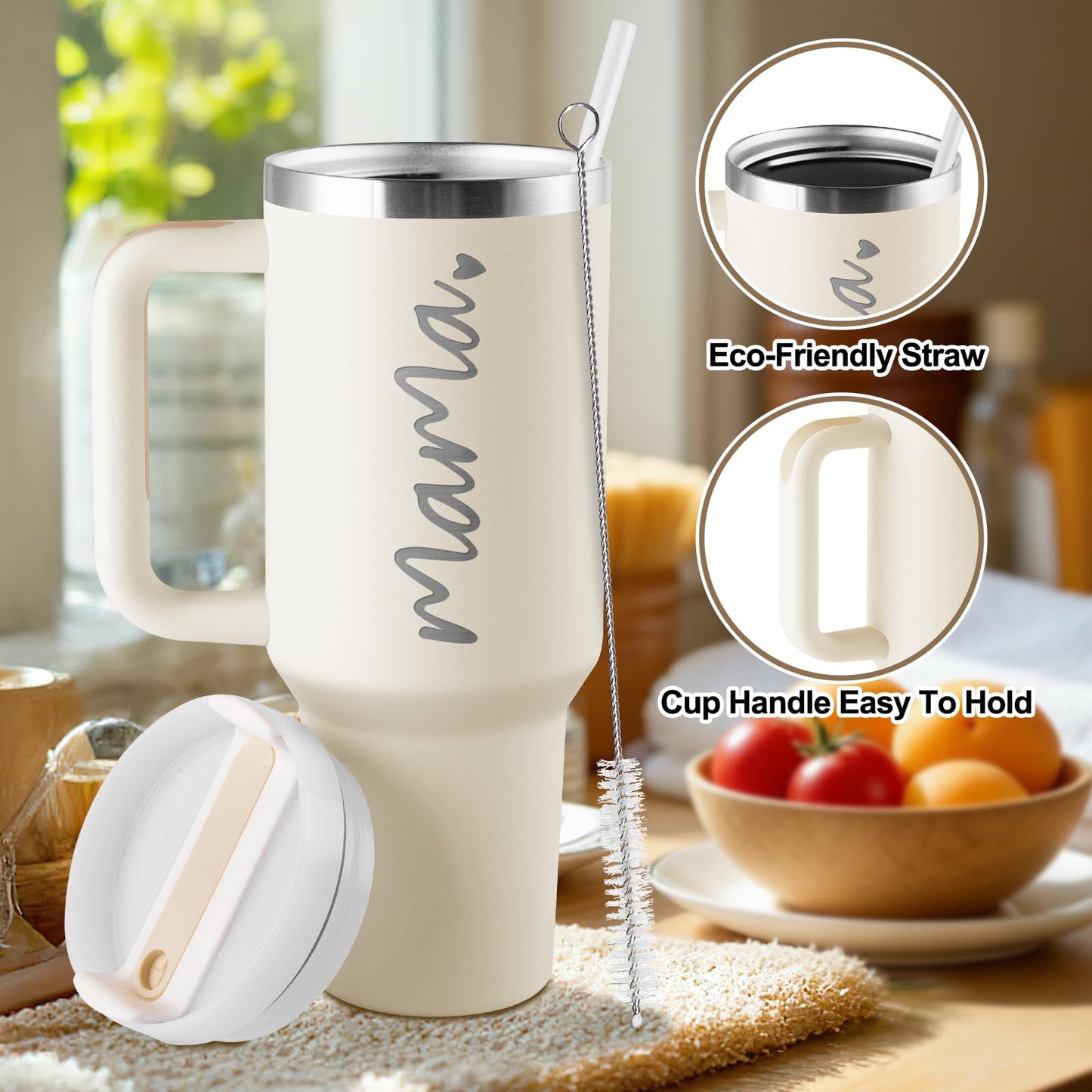 Mama Gifts - First Mothers Day Gifts for New Mom Gifts for Mom To Be, First Time Moms, Pregnant Moms, Expecting Mommy - New Mom Essentials - 40oz Travel Cup Insulated Tumbler with Lid & Straw