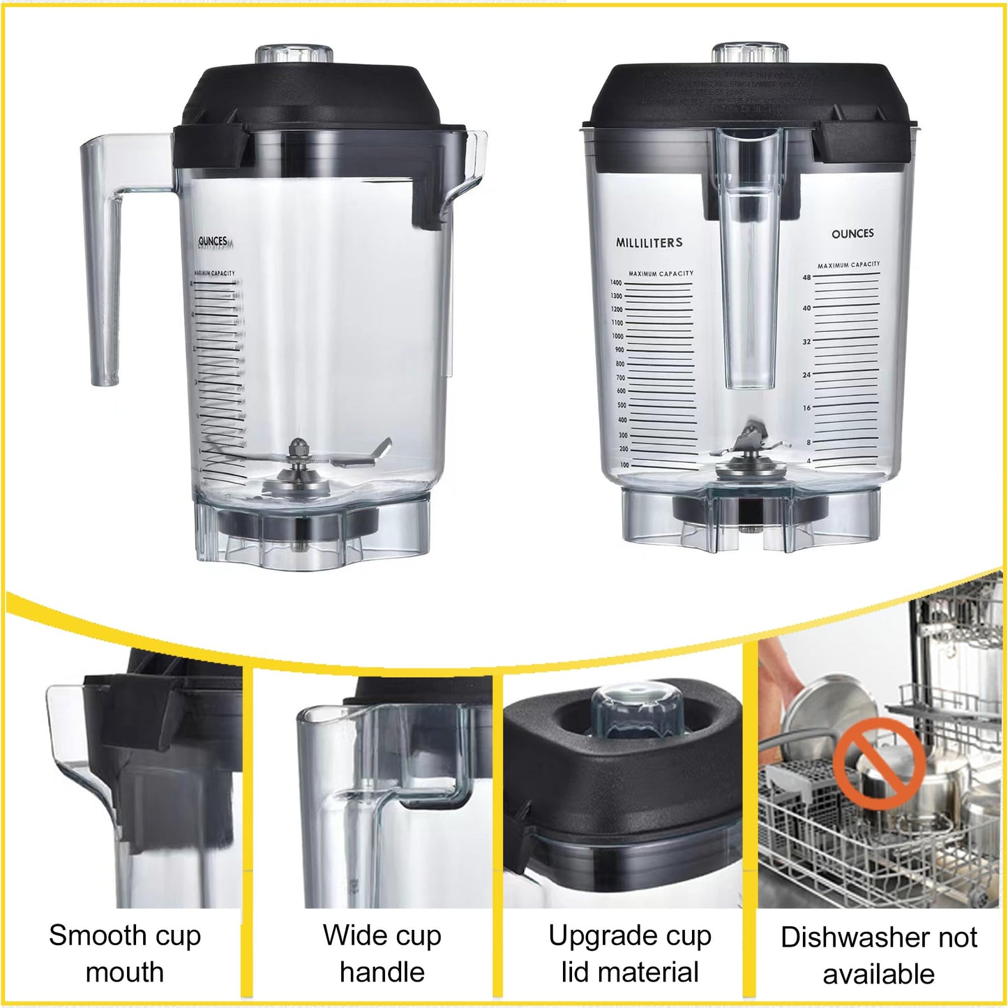 48oz Advance Container Replacement for Vitamix Commercial Blender,48 oz Pitcher Replacement for Vitamix,Fit for The Quiet One VM0145, Touch & Go and Drink Machine Advance Commercial Blender Series