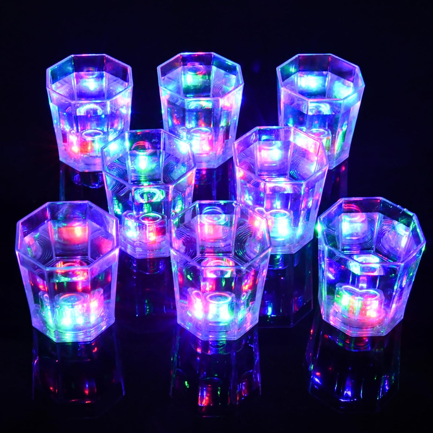 JTWKING Light Up Shot Glasses Set of 24 Party Favors Adults Shot Cups for Party LED Flash Light Up Drinking Glasses Glow in the Dark Shot Glasses for Birthday Valentine Day Weddings Festivals etc