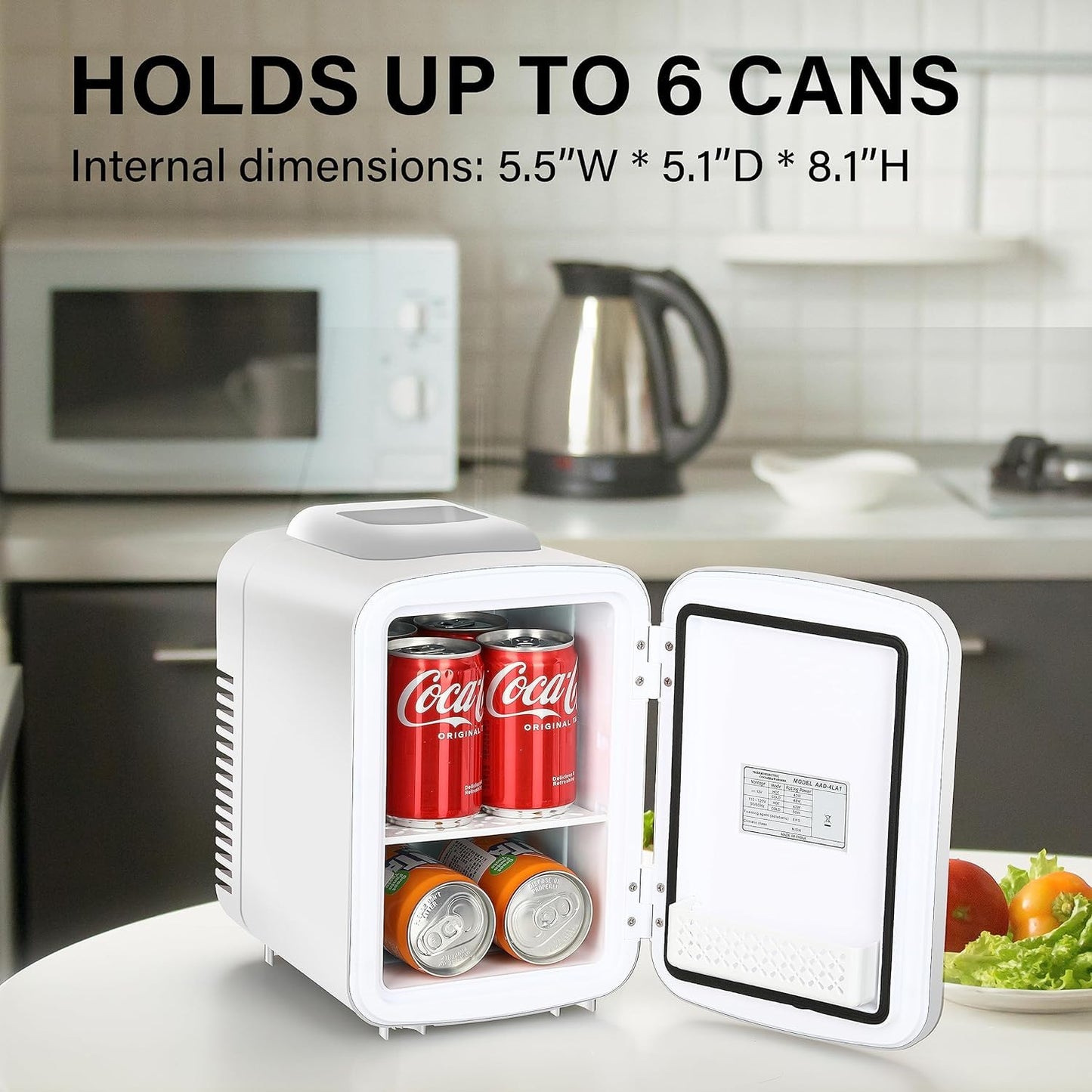 Simple Deluxe Mini Fridge, 4L/6 Can Portable Cooler & Warmer Freon-Free Small Refrigerator, Provide Compact Storage for Skincare, Beverage, Food, Cosmetics, for Bedroom, Office, Dorm, White