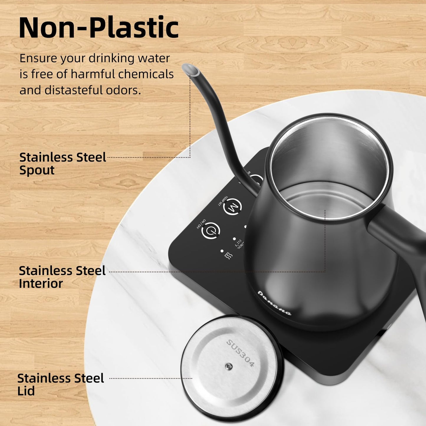 Panana Electrick Kettle, Gooseneck Electric Kettle Temperature Control with LCD Display, Pour Over Coffee Tea Kettle, Fast Heating, Overheat Protection, Memory Function,0.8L