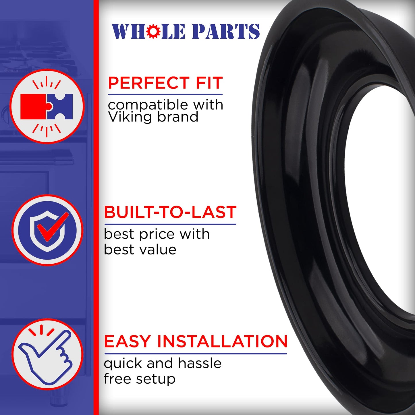 Upgraded Whole Parts Appliance Burner Bowl Part # PA030002BK, Compatible with Many Viking Range, Oven, and Stove Models, Open Burner Bowls Replacement Parts - Replaces 810768-9.23 Inch, Black
