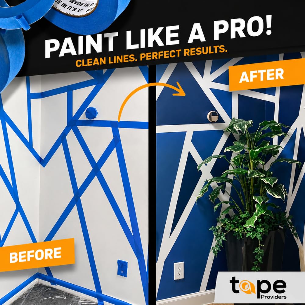 Made in USA Blue Painter’s Tape - 2 inch x 60 yds. (6 Pack) Thick & Wide Masking Tape for Safe Wall Painting, Building, Remodeling, Labeling, Edge Finishing