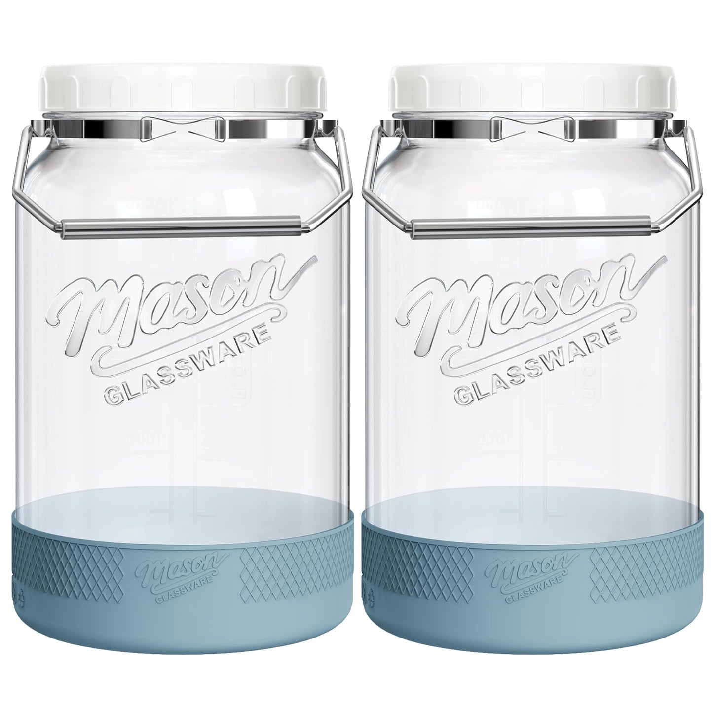 Dwbligt 1 Gallon Glass Jar With Lid – 2 Pack Large Wide Mouth Mason Jars with BPA-free Airtight Lid, Sun Tea Jar - Fermenting & Pickling, Food Storage Canisters with Handle & Non-slip Base for Flour