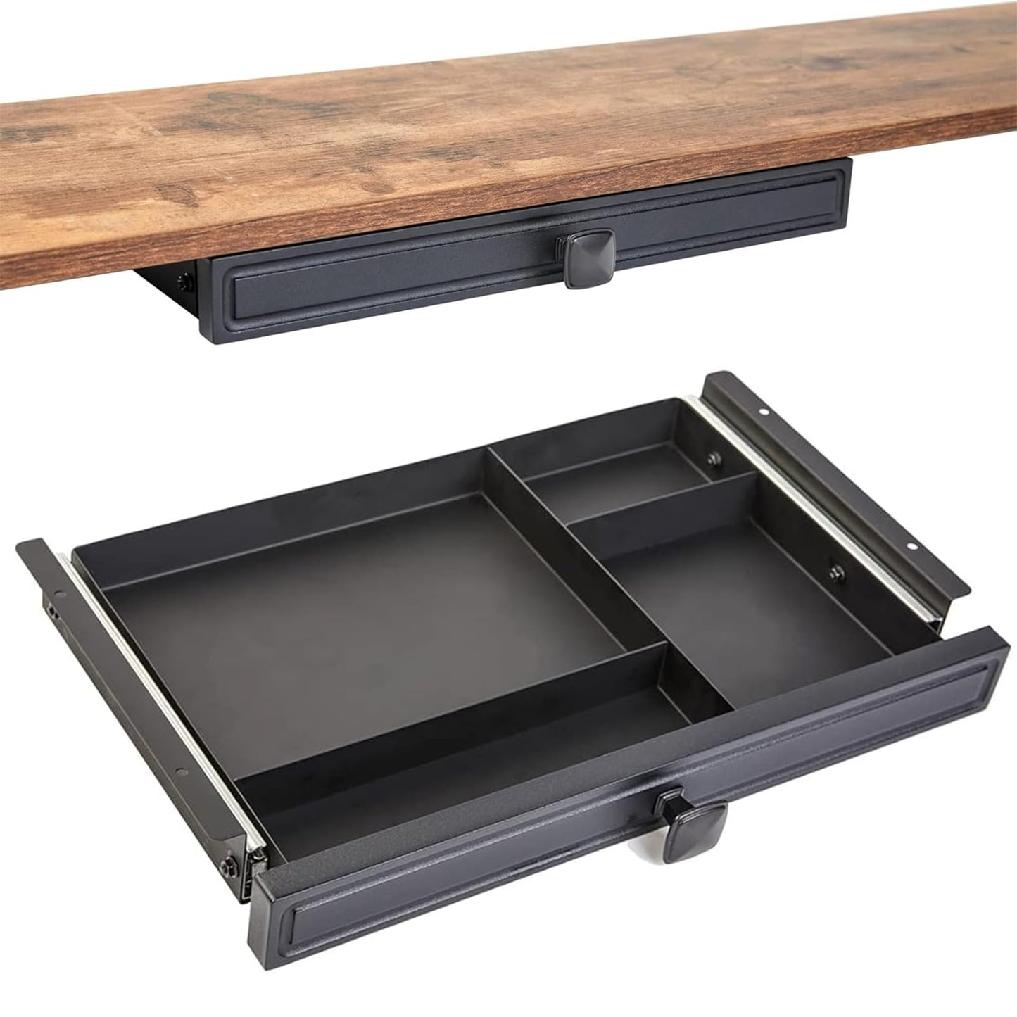 GOME Under Desk Slide out Pencil Drawer with Space Divider Design for Storing Pencil and Office Accessories, Underdesk Pull out Tray Organizer Mounted for Sit Stand Workstation