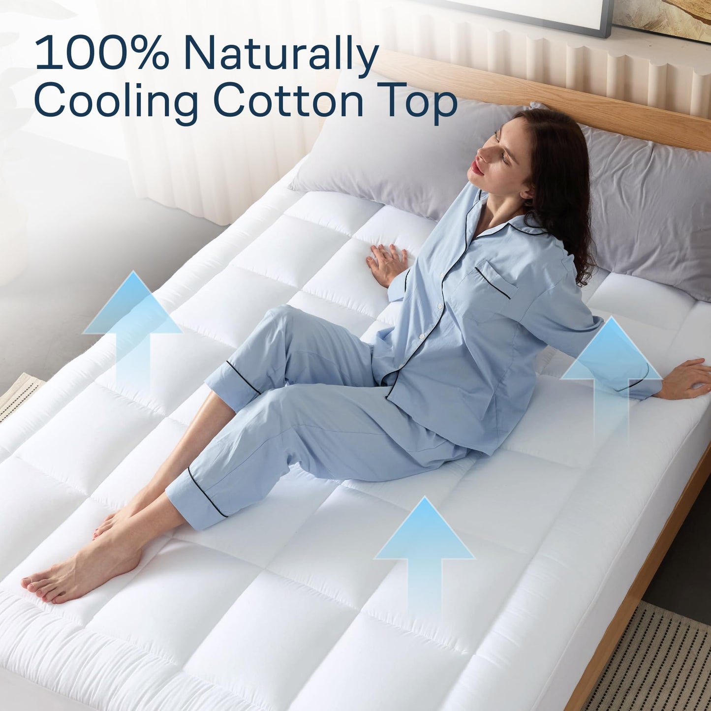 Niagara Sleep Solution Cloud-Like Full Size Mattress Topper - 100% Cotton Top Mattress Pad for Back Pain Relief - Breathable & Naturally Cooling for Hot Sleepers, White