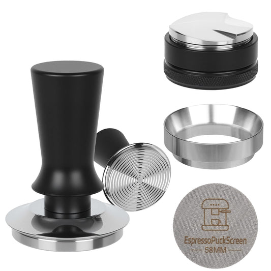 58mm Espresso Tamper Kit - Spring-loaded Coffee Tamper, Adjustable Depth Espresso Distributor Leveler, Magnetic Dosing Funnel Aluminum Metal, Reusable Puck Screen, Fit for 58mm Portafilters