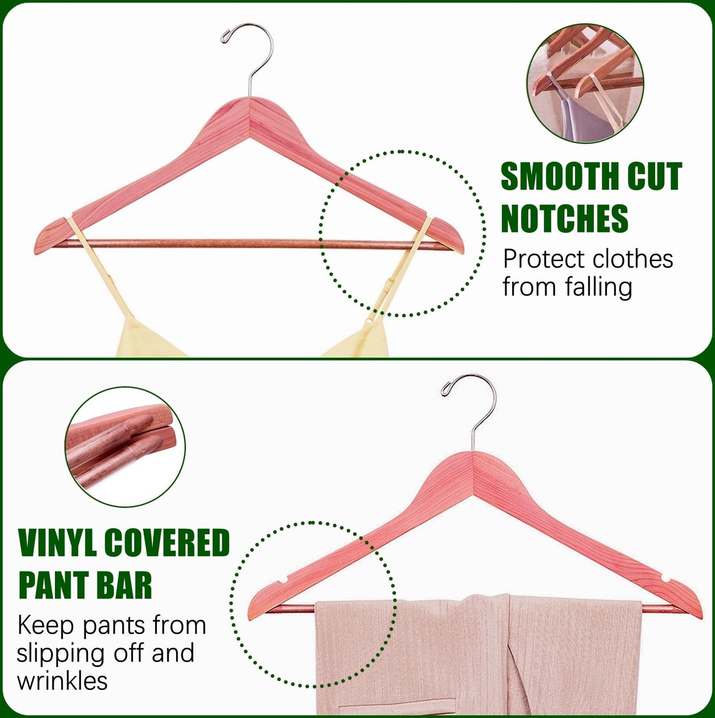 Amber Home 16 Pack Cedar Coat Hangers, Wooden Suit Hangers with Non-Slip Pant Bar, Cedar Hangers for Closet Organization, Shirts, Jackets, Dresses, and Pants