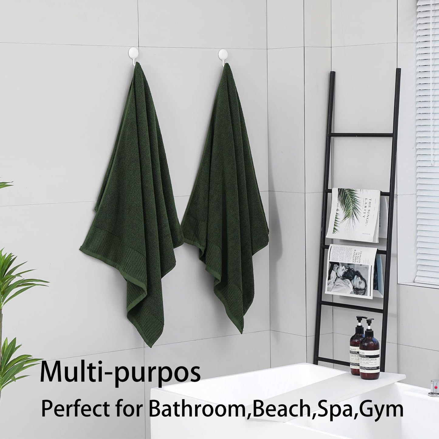 YTYC Bath Towels Set of 6, 100% Cotton, 650GSM, Ultra Soft Highly Absorbent, 2 Bathroom Towels 27.5x55 Inches, 2 Hand Towels, 2 Washcloths, Perfect for Bathroom, Gym, Spa, Olive Green