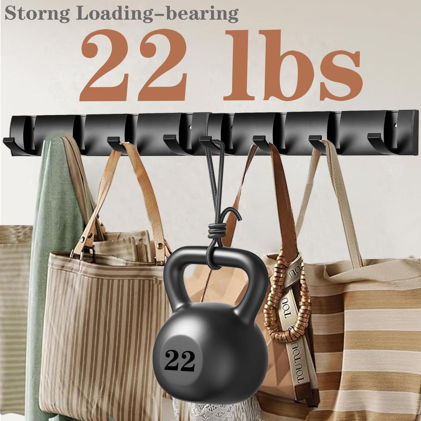 Vanloory Folding Coat Hooks, Wall Mounted Coat Rack with 8 Retractable Hooks, Heavy Duty Towel Rack for Bathroom Wall Hook for Hanging Clothes Bathrobe, Stainless Steel Coat Hanger for Entryway(Black)
