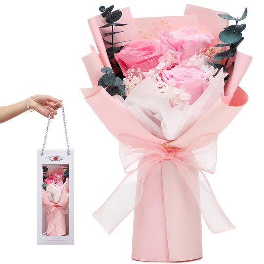 SofLiv Flower Bouquet Gifts for Her, Flowers for Delivery Prime, Preserved Roses Flower Gifts for Women, Valentines Flowers, Mom Gifts from Daughter Son, Birthday Gifts, Real Roses,Pink Roses