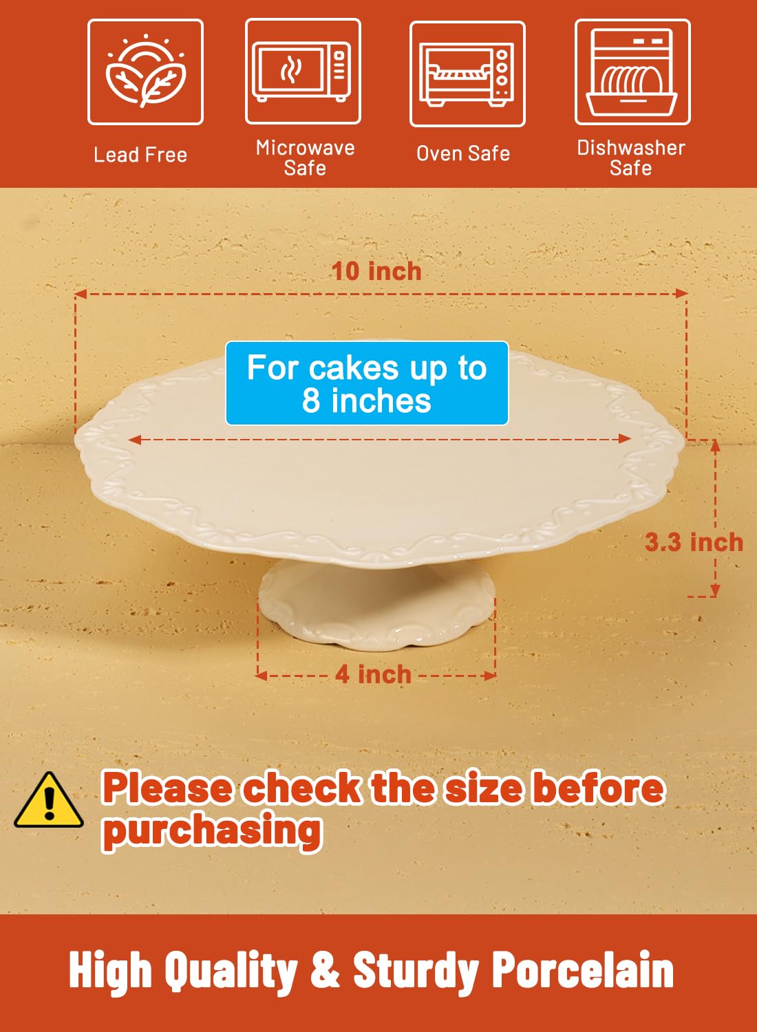 10" White Cake Stand for 8" Cake, Porcelain Cake Plate, Cake Pedestal Stand, Round Dessert Stand, Wedding Cake Stand for Party, Birthday, Baby Shower, Christmas, Home Decorating Cake Display Stand