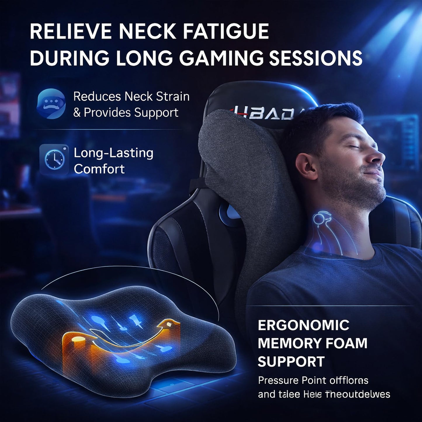RaoRanDang Car Neck Pillow for Driving Gaming Chair Headrest Pillow Office Chair Neck Pillow Ergonomic Design Double Straps Design Suitable for Different Heights