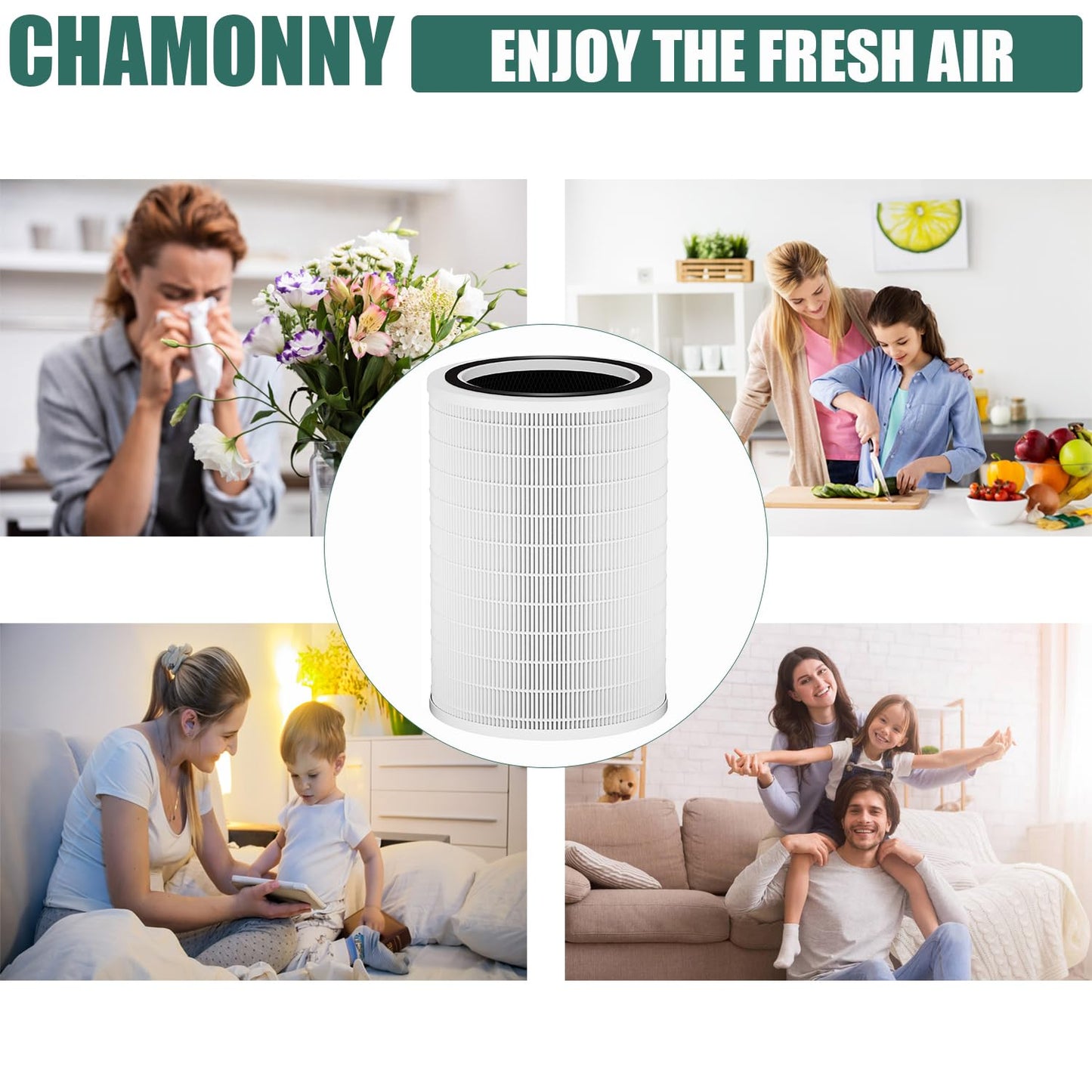 CHAMONNY 12010 Filter Replacement, Compatible with Clorox Large Room Air Purifier 11010 & 11011, 1,500 Sq. Ft. Capacity (12010 Filter)