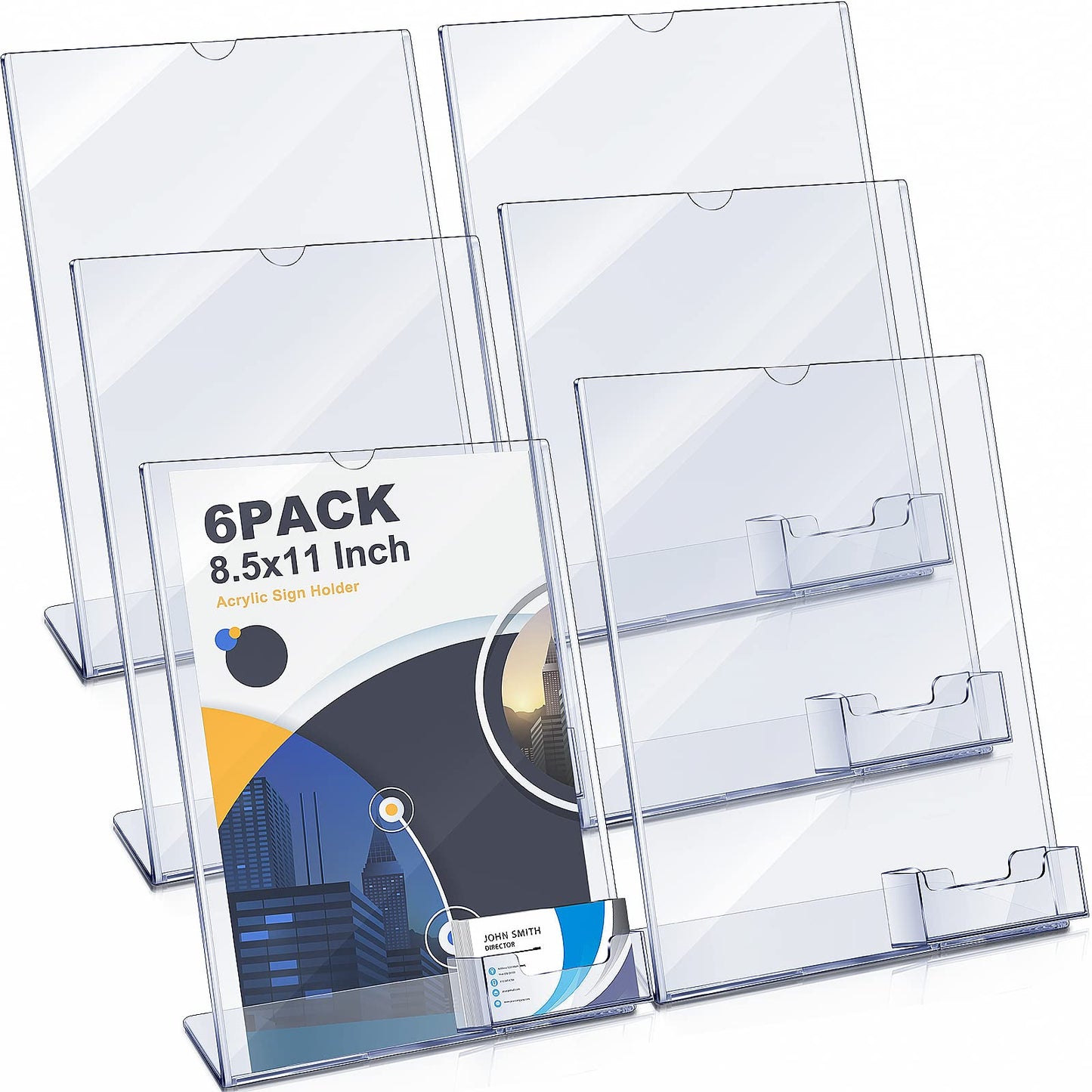 Geyee 8.5 x 11 Acrylic Sign Holder with Business Card Holder Clear Brochure Display Stand with Attached Business Card Pocket Advertisement Printed Material Flyer Holder Flyer Stand Frame (6)
