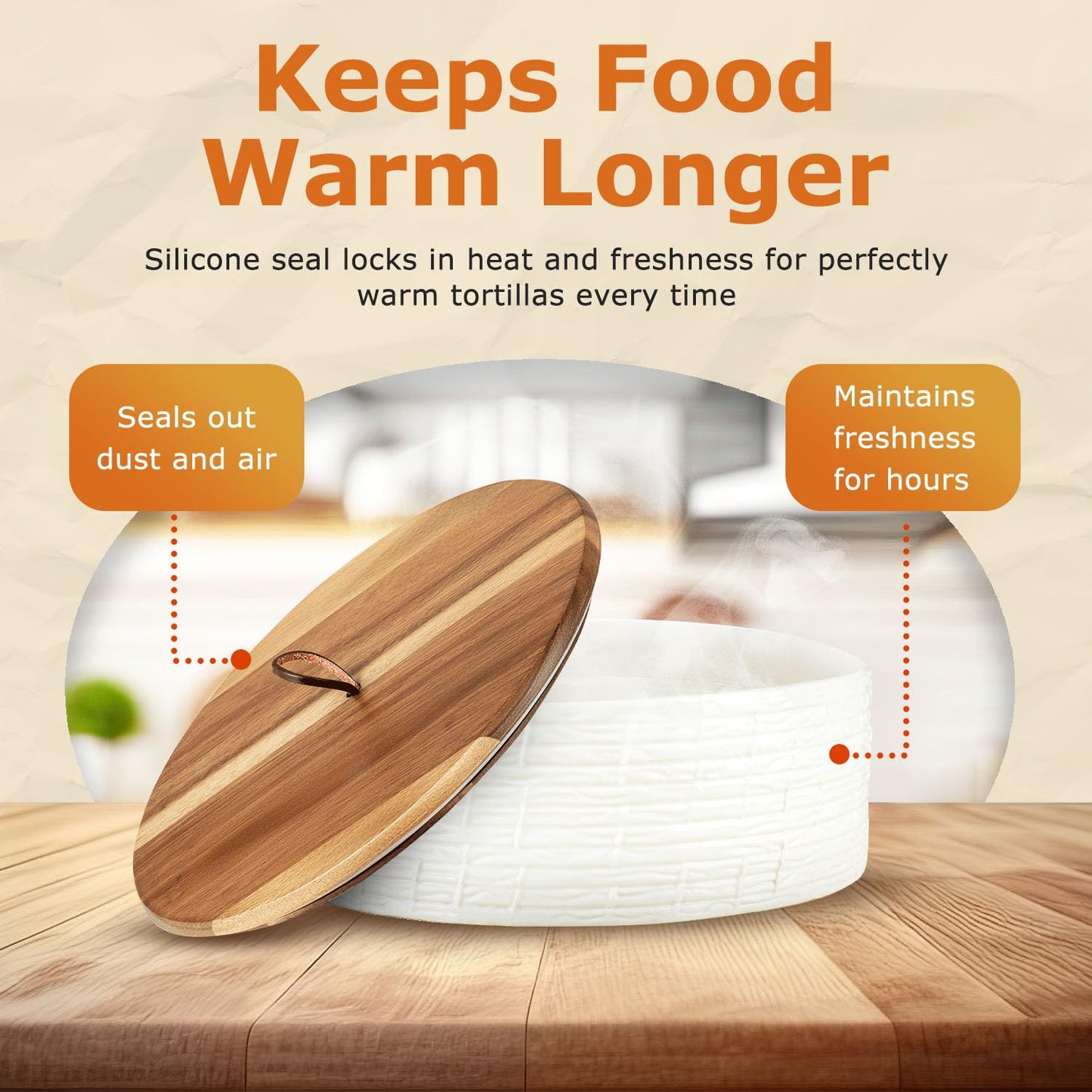 SoulMex Ceramic Tortilla Warmer with Airtight Wooden Lid – 8.8 Inch Tortilla Holder, Insulated Bread Pancake Warmer, Authentic Tortillero for Tortillas, Pancakes, Roti – Large Tortilla Container
