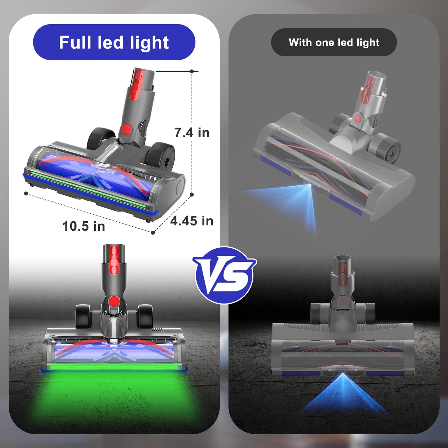 Upgraded 2 Head Replacement for Dy-son V7 V8 V10 V11 V15 Cordless Vacuum Cleaner, Anti-Tangle Motor-Driven Brush Roll with Full-Area LED Light Dust Detection, Quick-Release Attachment for Hard Floors