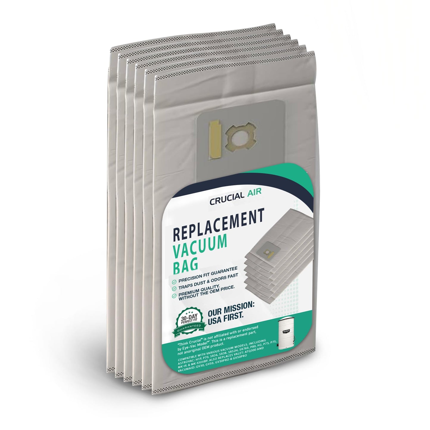 6 Valet & VacuMaid Vacuum Bags Compatible with AstroVac, Part # HPB2HPK & HPB2H, Fits Models: H1P, P70, SR36, SR38, SR52H, ATQ300, GV30, GV50, GV30PRO & GV50PRO - by Think Crucial (6 Pack)