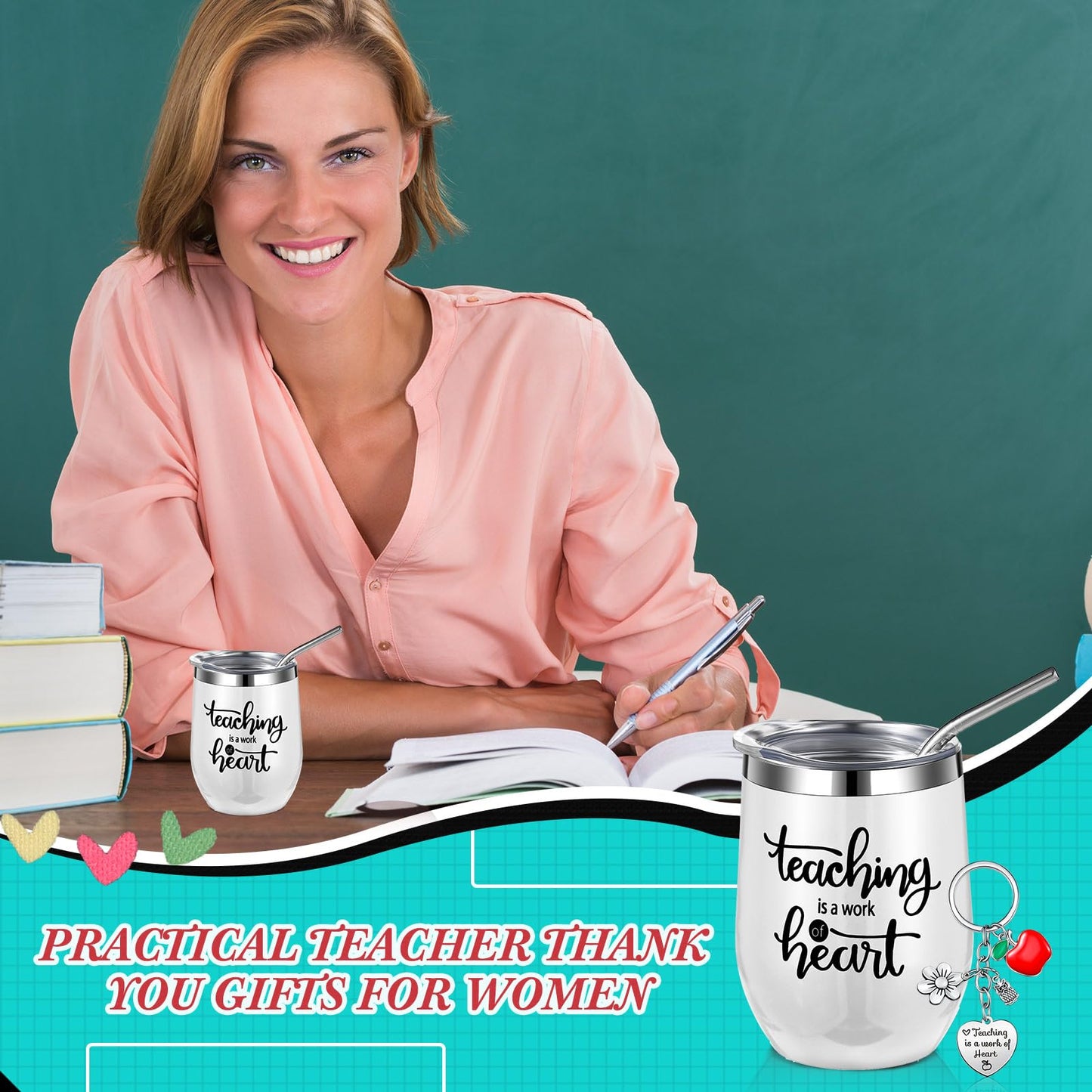 Hoolerry 24 Pcs Teachers Appreciation Gifts Bulk, 12 oz Thank You Tumblers for Graduation Gifts, Teacher Coffee Mug and cosmetic bag keychain for Women Supplies Gift