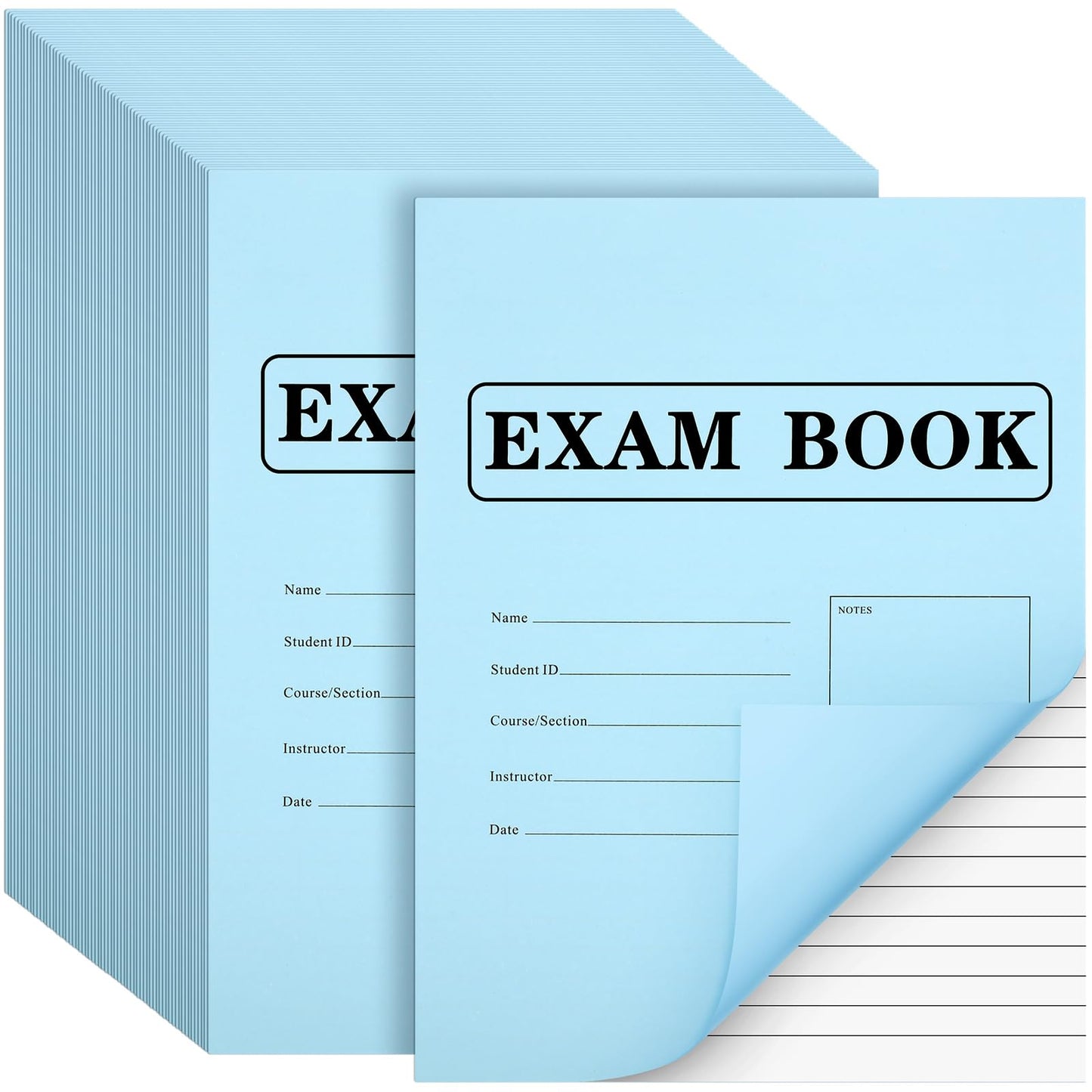 Skyygemm 100 Pack Exam Blue Book, 8.5" x 11" Blue Test Books, 8 Sheets 16 Pages, Wide Ruled Saddle Stitched Examination Notebooks for School Test Business Office