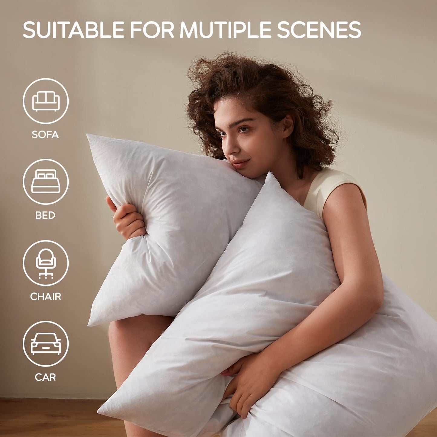 Swandream 12x24 Feather Lumbar Pillow Insert Set of 2, Decorative Throw Pillow Insert for Covers, Fuller Fit with Soft Support for Bed and Couch
