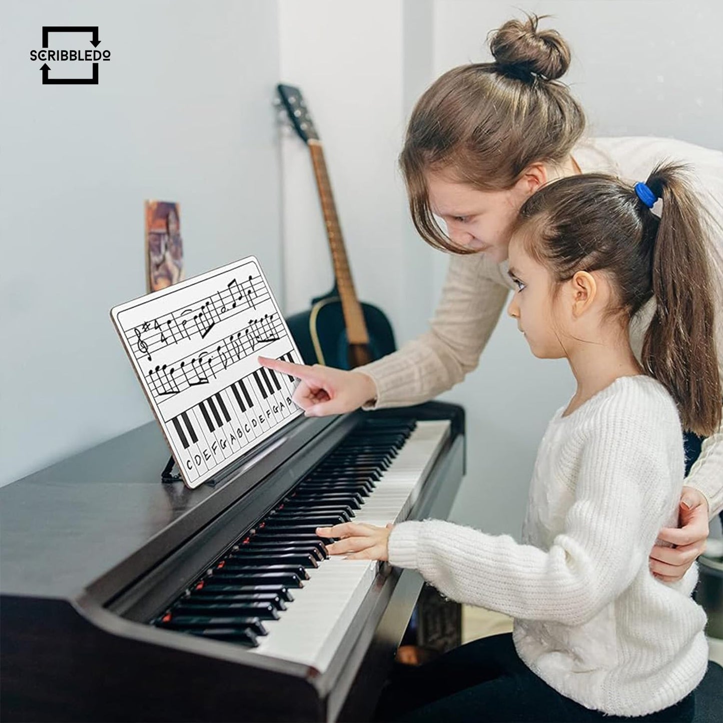 SCRIBBLEDO 10 Pack 11 x 14 Inch Piano Board Dry Erase White Boards Keyboard Double Sided Music Staff whiteboard for Kids Students, Musicians Music Class Supplies. (10 Erasers Included)