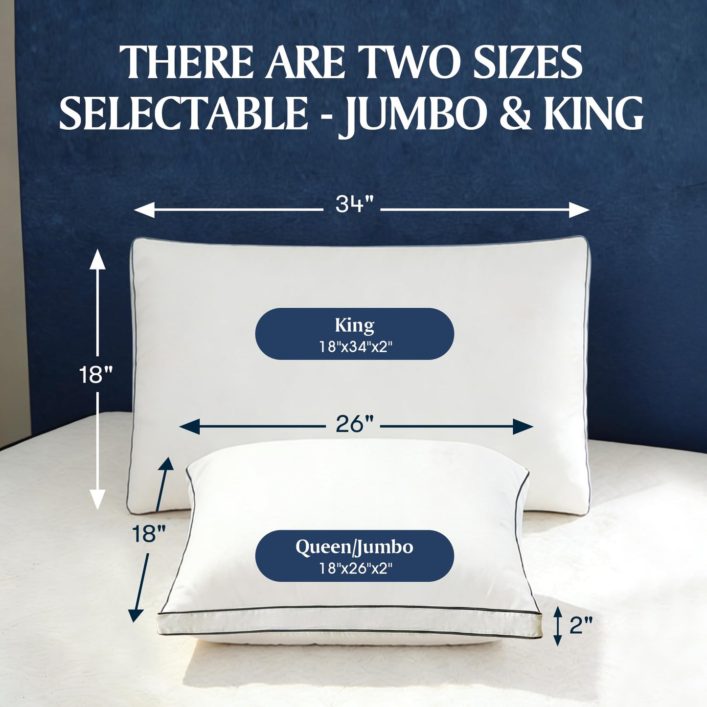 Blue Ridge Home Fashions Hotel Collection Pillows Queen Size Set of 2, Medium Soft Down Alternative Fill with Gusseted Design, Breathable 400 Thread Count Cotton Cover for All Sleep Positions