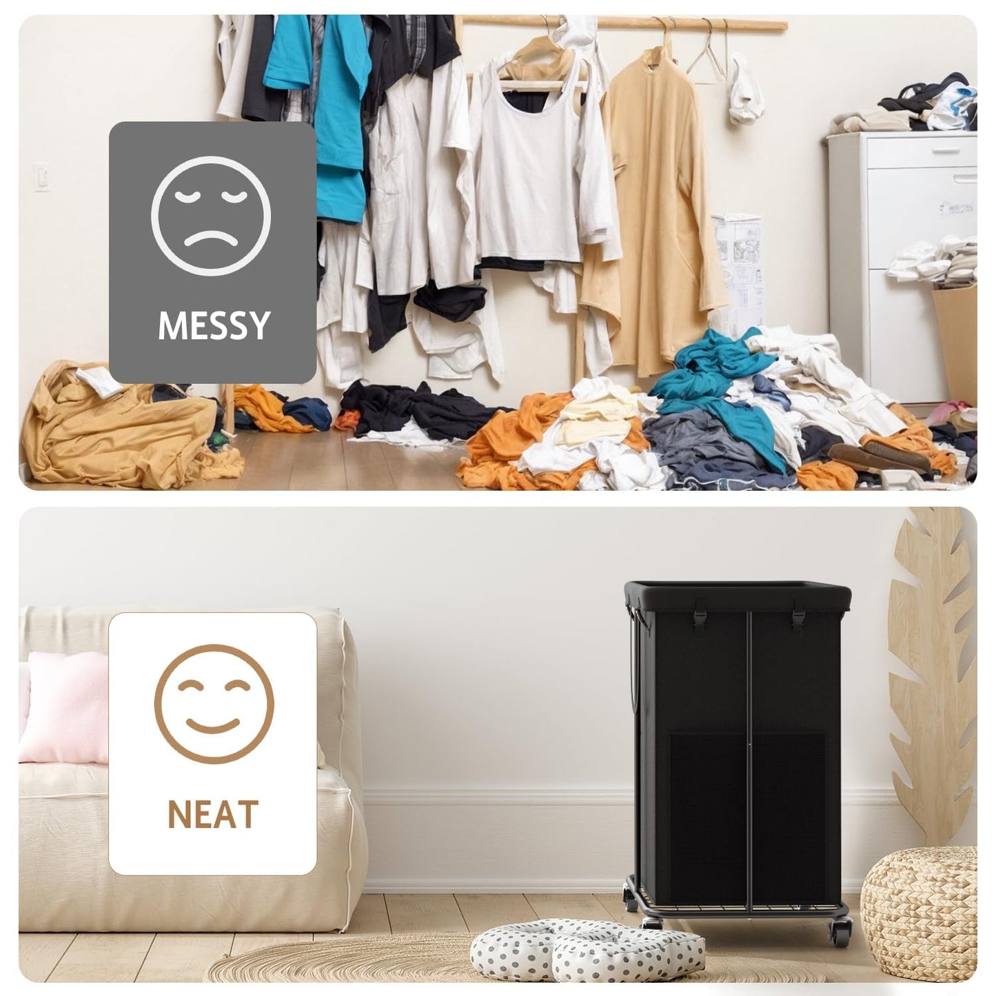 150L Large Laundry Basket with Wheels, Rolling Laundry Hamper with Removable Laundry Bag & Metal Frame, Oxford Fabric Dirty Clothes Hampers for Bedroom, Laundry Room, Bathroom, Dorm(Black)