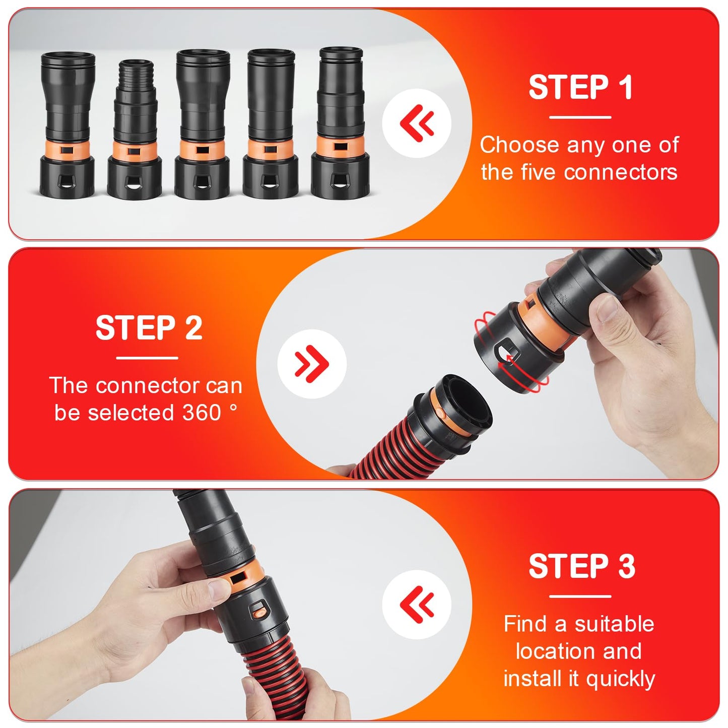 16FT Shop Vac Hose with 6 Adapter Attachments,Fits 1-1/4" Vacuum Cleaner Hose,Multi-Size Fittings0.9" to 1-3/4",Universal Shop Vac Accessories (Please Confirm Hose Size Compatibility)