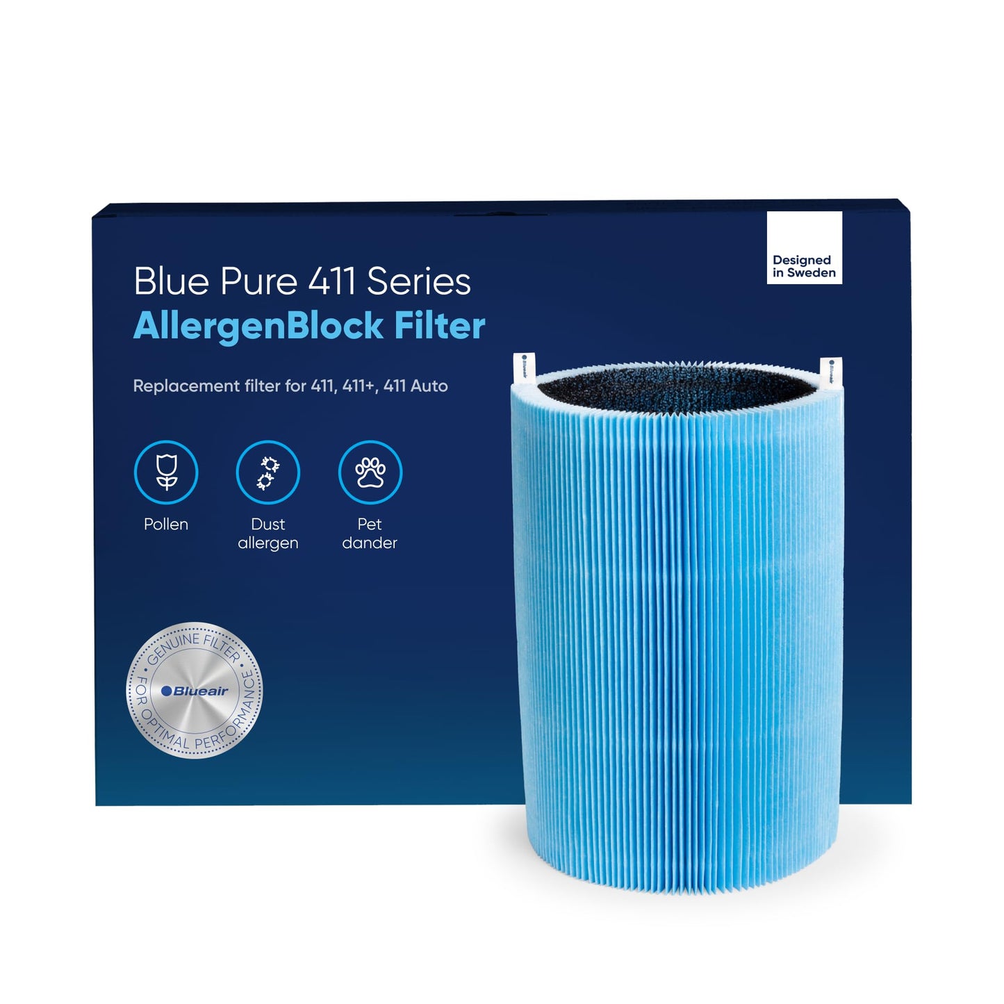 Blueair Blue Pure 411 Series AllergenBlock Filter, Genuine Replacement, Blue Pure 411 Auto Series AllergenBlock Filter Fits 411, 411+ and 411Auto