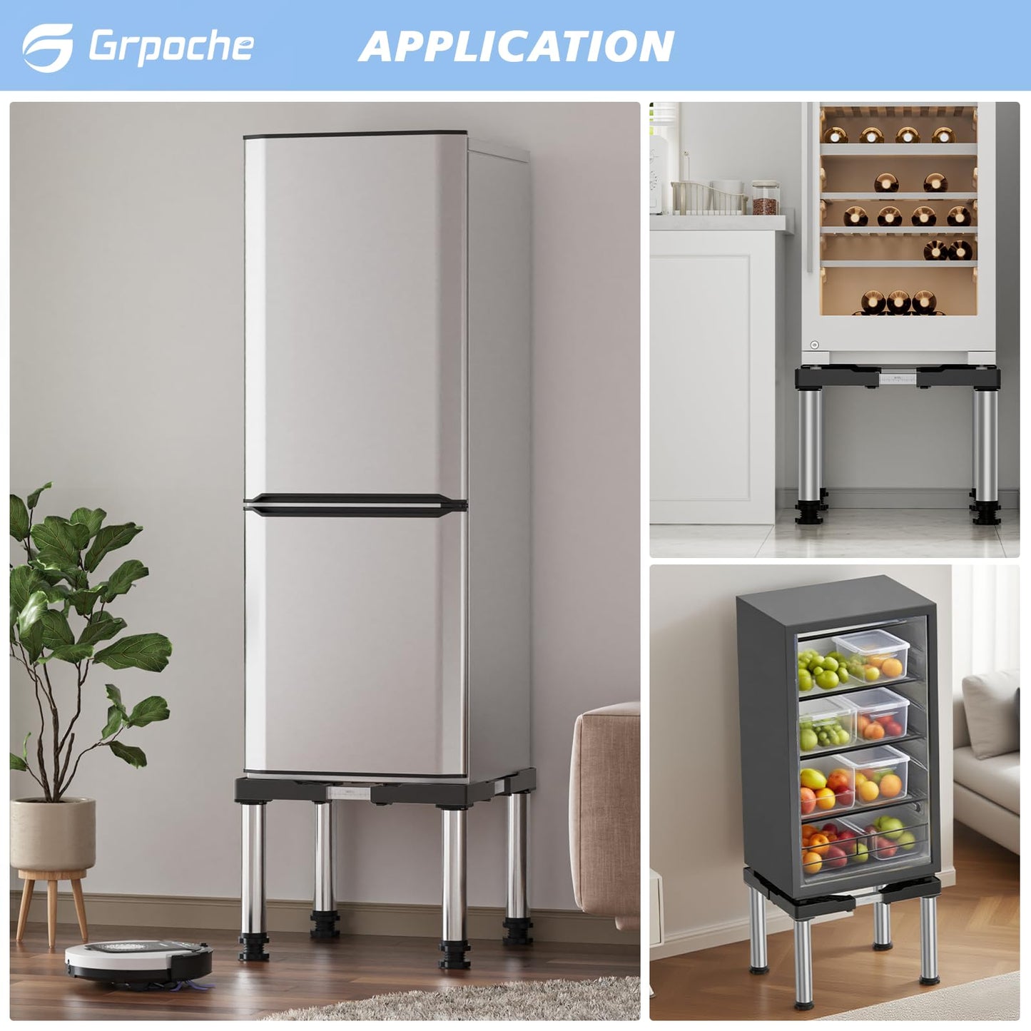 Mini Fridge Stand Height 13"-14.2" Adjustable Refrigerator Washing Machine Stand Base with 4 Strong Feet Anti-Vibration Washer Dryer Stand Laundry Pedestal Universal Appliance Stand Load 660LB-Black