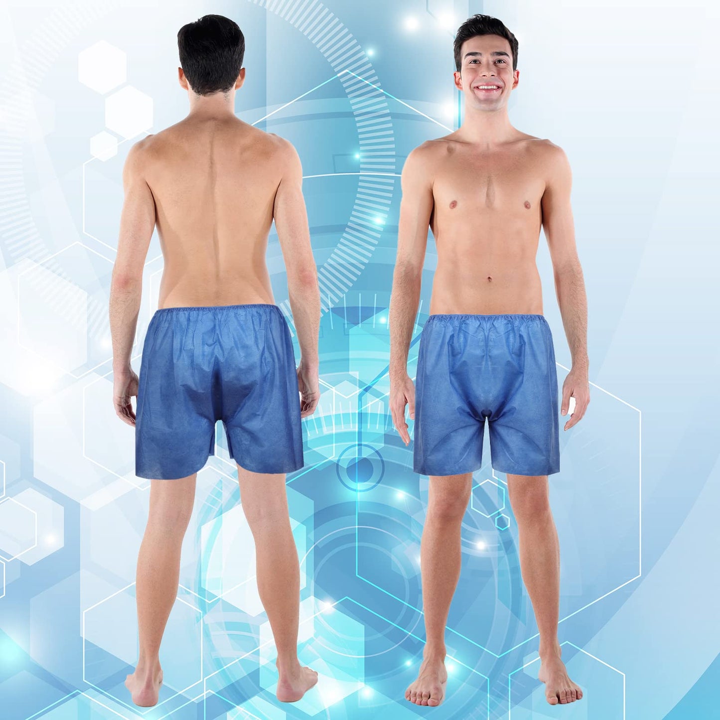 100 Pcs Disposable Exam Shorts Medical Patient Short Unisex Exam Wear Non Woven with Elastic Waistband Large Bottoms for Examination Massage Spray Tan Spa(Blue)