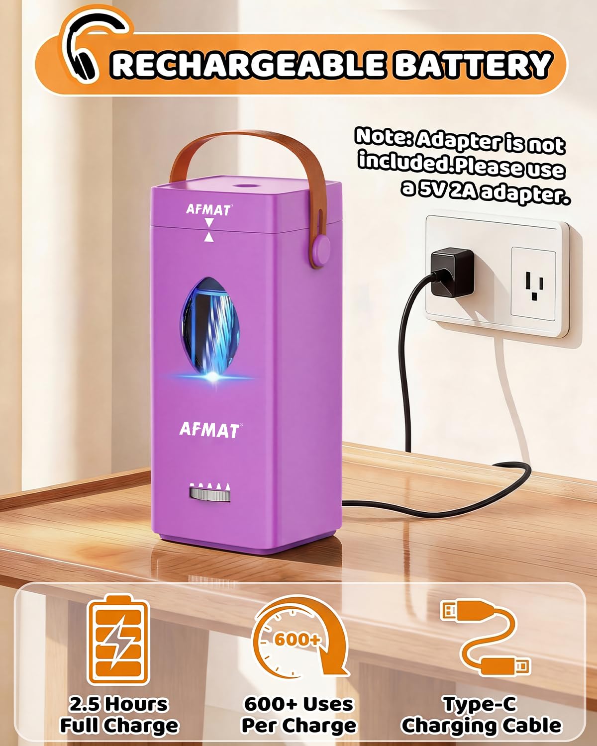 AFMAT Electric Pencil Sharpener, Fully Automatic Pencil Sharpener for 6-12mm No.2/Jumbo Pencils, Auto in & Out, 5 Sharpness Modes, Rechargeable Heavy Duty Sharpeners for Classroom/Home/Office PSC7