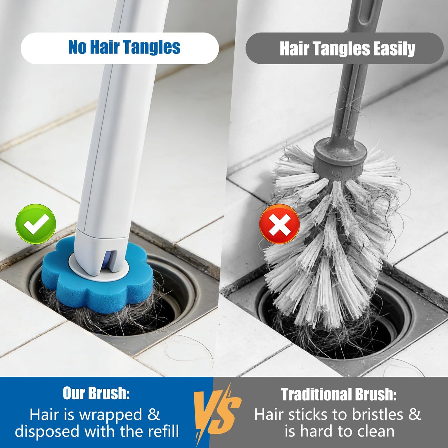 Disposable Toilet Brush and Holder Set, 2 Pack Toilet Wand Kit with 72 Refills, Wall Mounted Toilet Bowl Cleaner System Kit, Toilet Scrubber for Bathroom Cleaning Sink Bathtub