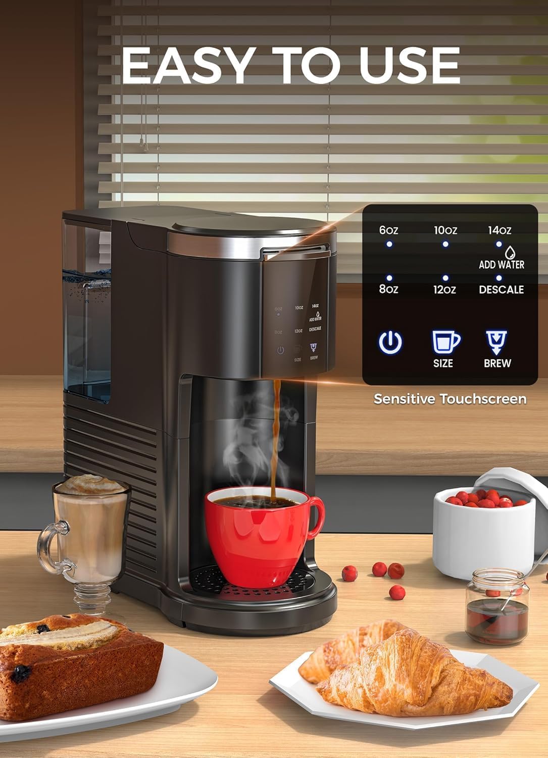COWSAR Single Serve Coffee Maker, 2 in 1 Coffee Capsule & Ground Coffee Brewer, 40 Oz Removable Water Tank, 5 Brew Sizes 6-14 Oz, Self-cleaning Fast Heating Coffee Machine for Home Office