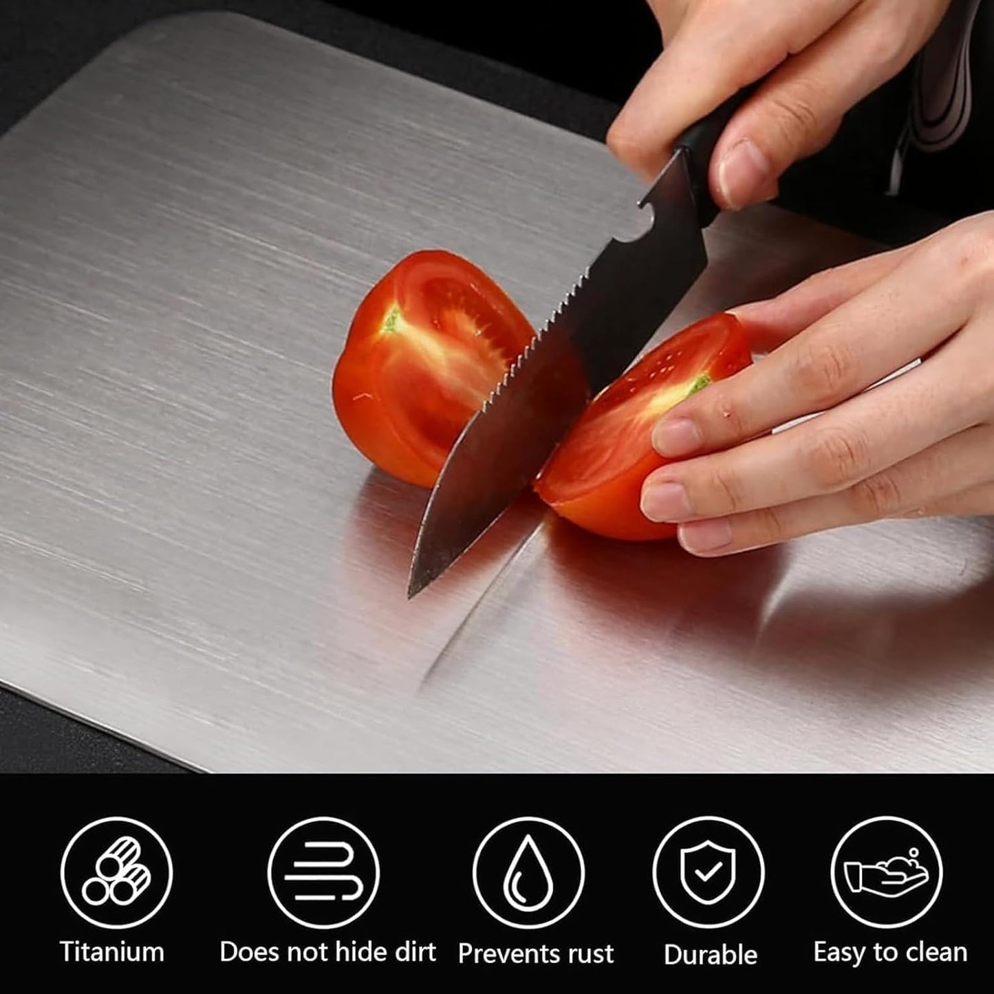 Titanium Cutting Board Set of 3, 100% Pure Titanium Cutting Boards for Kitchen, Non-Toxic Double Sided Food-Grade Chopping Board for Slicing and Dicing Meats, Dishwasher Safe (S+M+L)