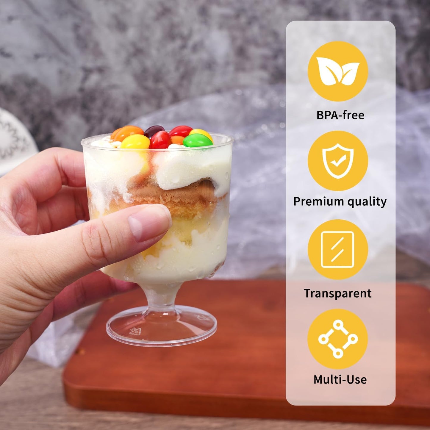 Fracurs 120 Pack Plastic Dessert Cups Set 60 Pcs 5Oz Clear Mini Parfait Cup with 60 Spoons for Party, Disposable Round Serving Golblet Wine Shot for Pudding, Fruit, Yogurt, Ice Cream, Appetizer Bowl