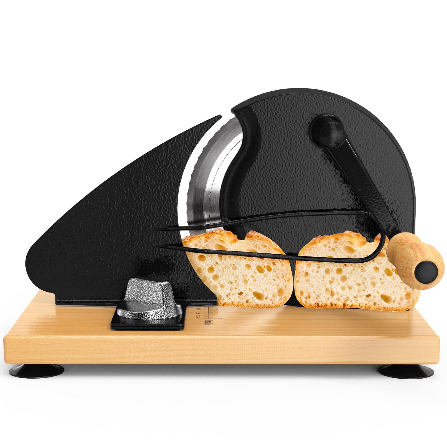 Upgrade Manual Bread Slicer for Homemade Sourdough Bread, Classic Hand Crank Home Bread Slicer With Scale Line and Steel Fence, Sharp Blade, Adjustable Width for Homemade & Commercial Use