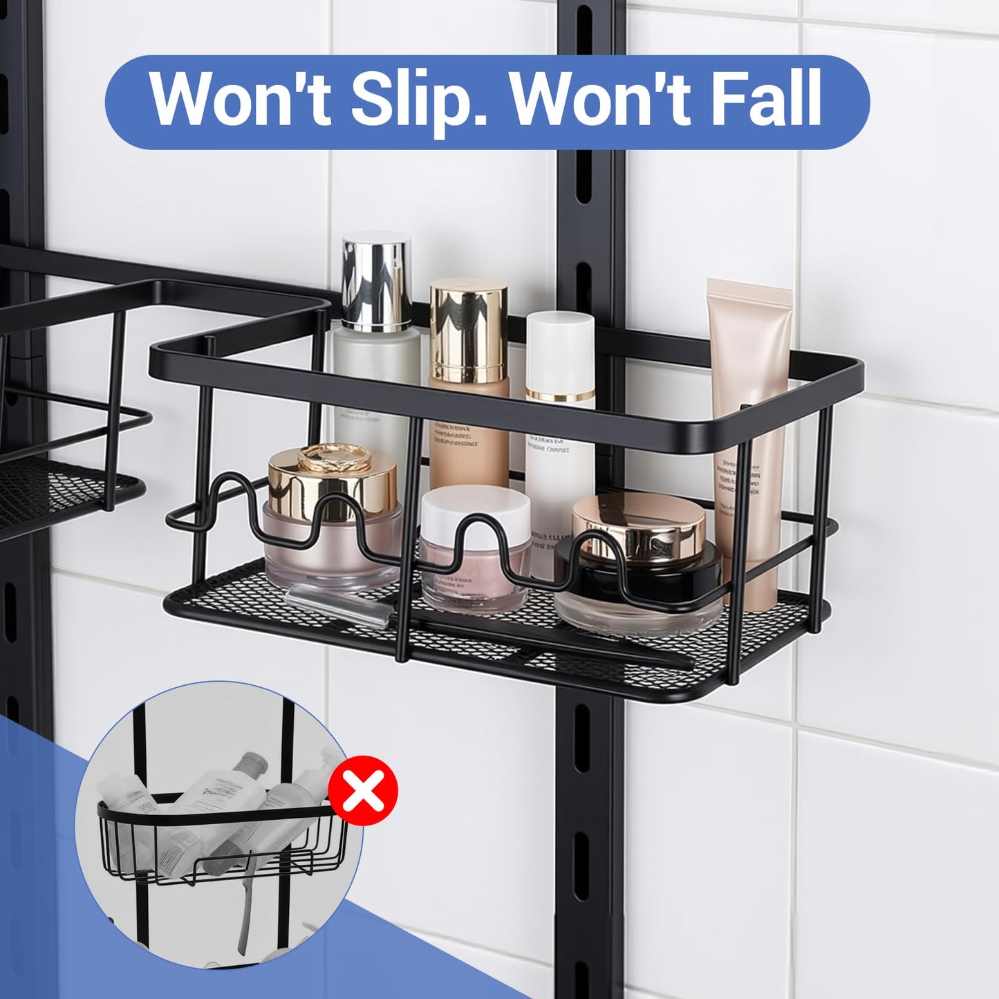 Marovitax Extra Large Shower Caddy Hanging, Rust-Resistant Shower Organizer Hanging, 3 Tier Height-Adjustable Over the Head Caddy, Rack with Soap Basket (Black)
