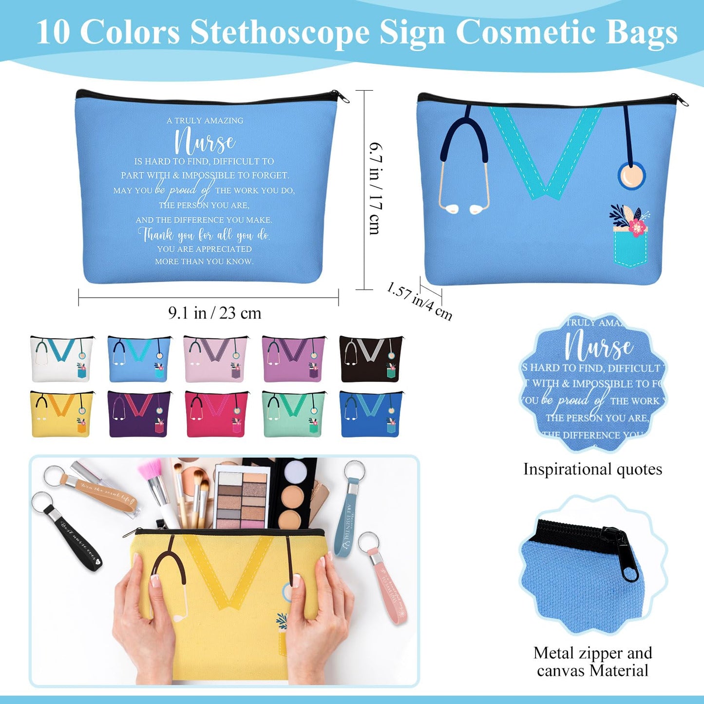Hushee Nurse Gift CNA Week 2026 Appreciation Gift Include 12 Oz Enamel Mug Stethoscope Sign Designs Makeup Bag Silicone Keychain for Nursing Medical Assistant Thank You Stuffer(30 Pcs,Classic)
