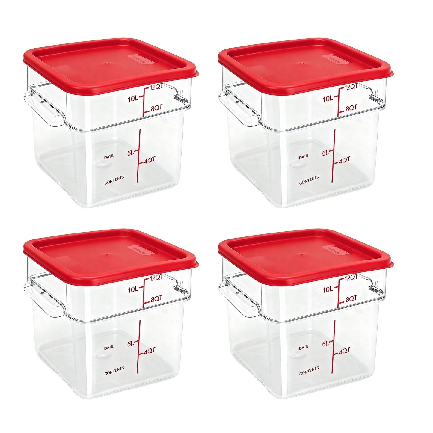 TSUBOR 4 Pack Food Storage Containers with Green Lids, 4.0 Qt - Square, Clear, Polycarbonate, for Restaurant Commercial Kitchen and Home party