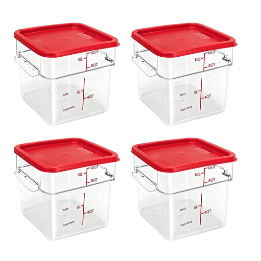 TSUBOR 4 Pack Food Storage Containers with Green Lids, 4.0 Qt - Square, Clear, Polycarbonate, for Restaurant Commercial Kitchen and Home party