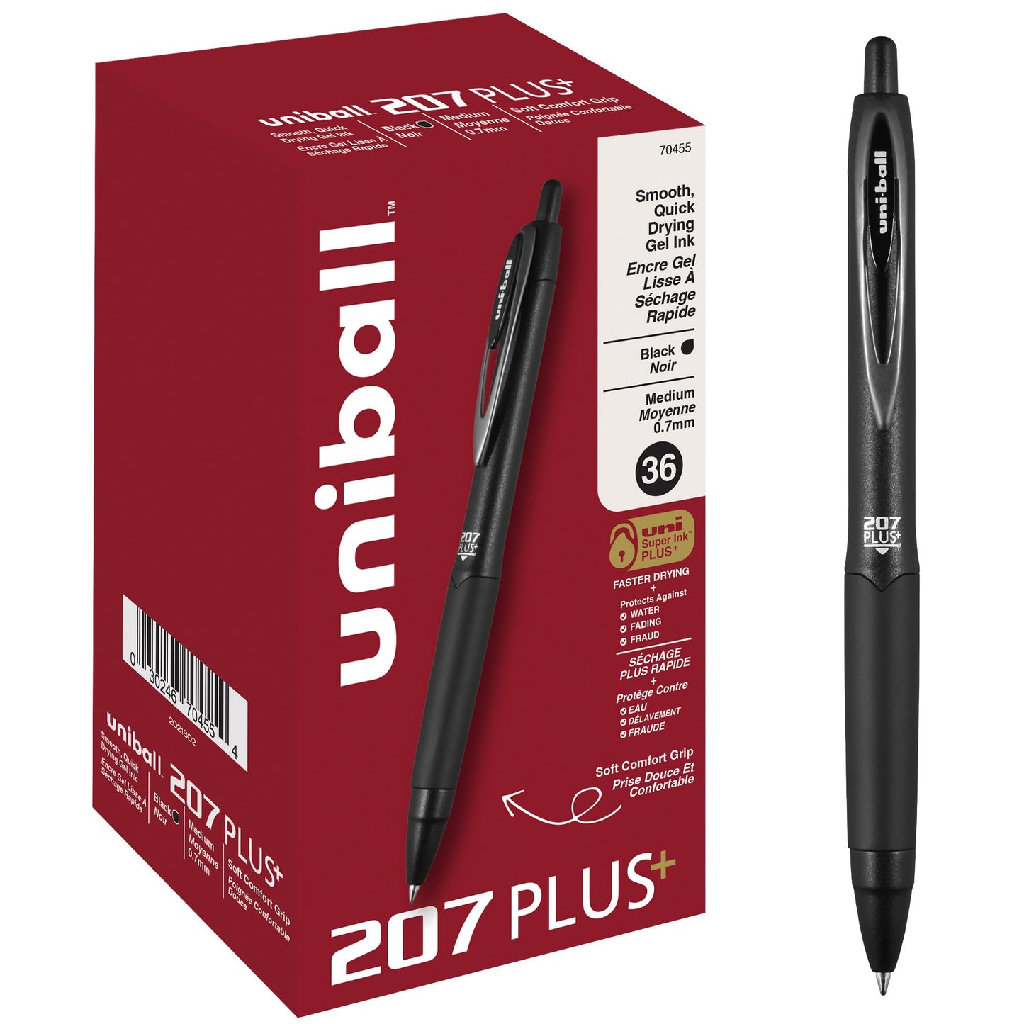 uniball™ 207 Plus+ Retractable Gel Pens, Medium Point (0.7mm), Black Ink, 36 Pack